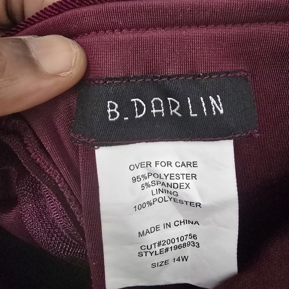 B. Darlin Burnout Velvet Bodycon Dress Women Sz 14 Red Off Shoulder Whimsygoth - Picture 6 of 9